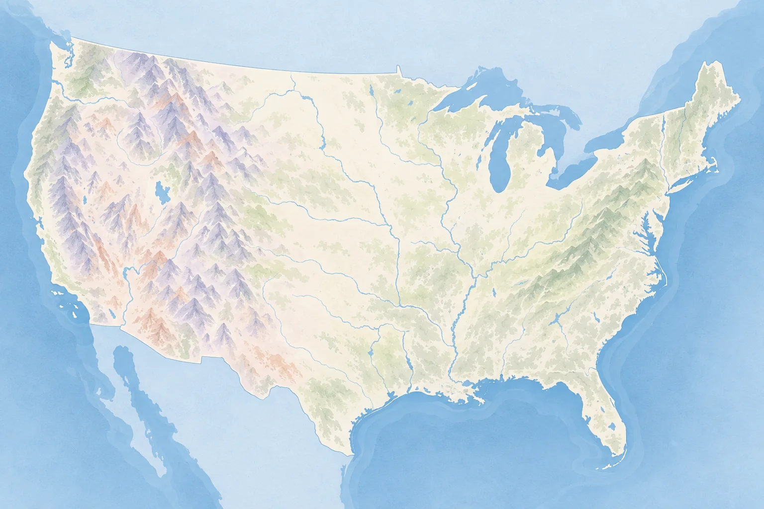Stylized map of the continental United States showing the regions represented in Diego's college list.